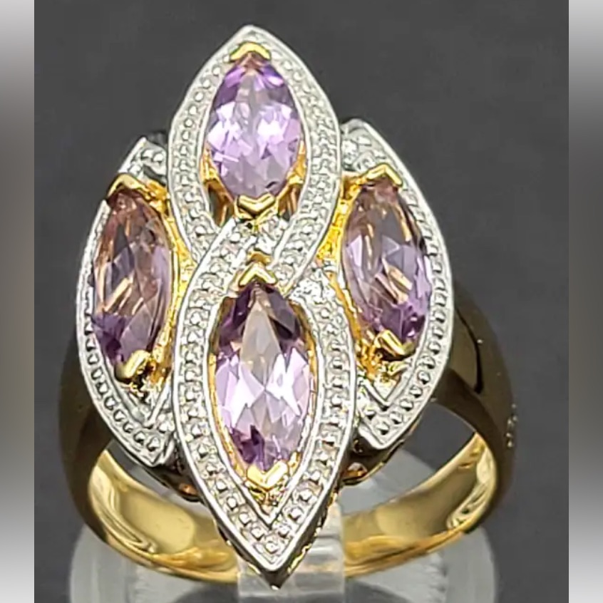 Marcel Drucker Gold Over Silver, Amethyst & Diamond Ring Sz. 8 New In Box!